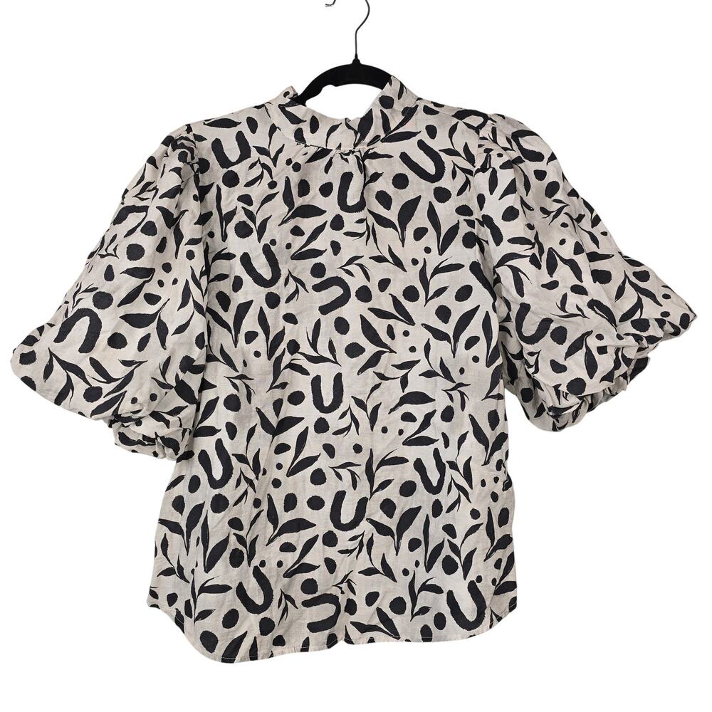 THML White and Black Printed Puff Sleeve Blouse